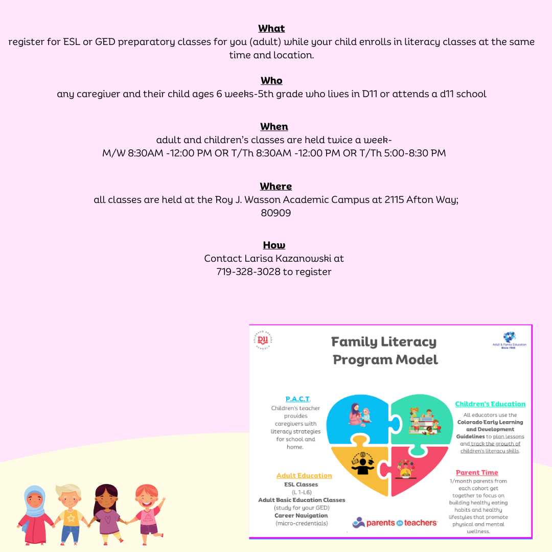 Colorado Springs School District Eleven Family Literacy Program logo